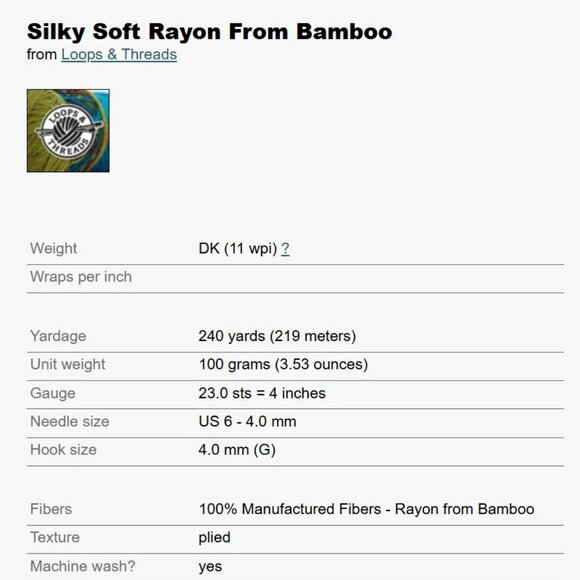 Loops & Threads 100% Bamboo Yarn Fingering Weight - Picture 4 of 6